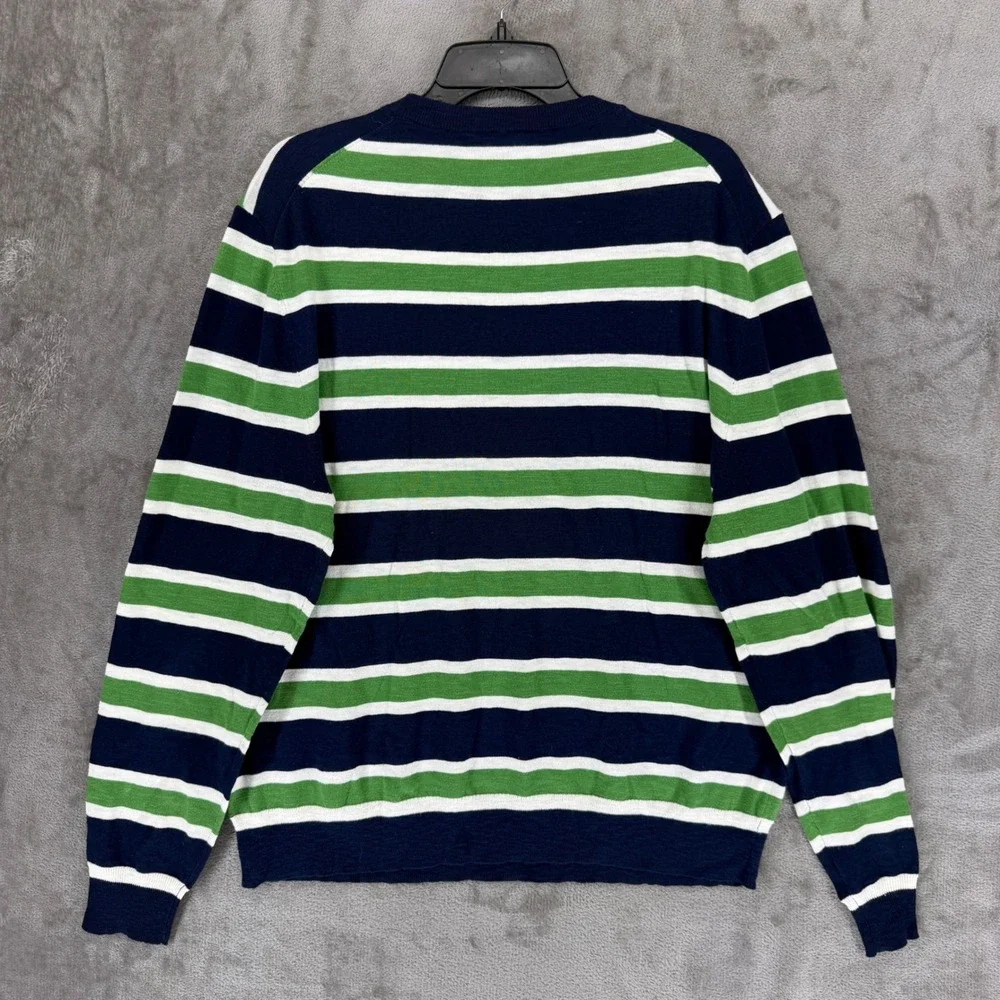 Mr Turk Mens XL Striped Cotton Crewneck Sweater Navy Blue Green White 2002900CO2